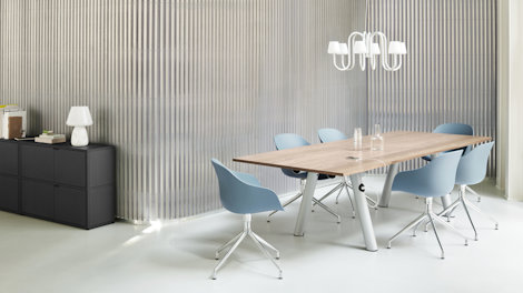 The Boa conference table from HAY has legs in recycled aluminium profiles